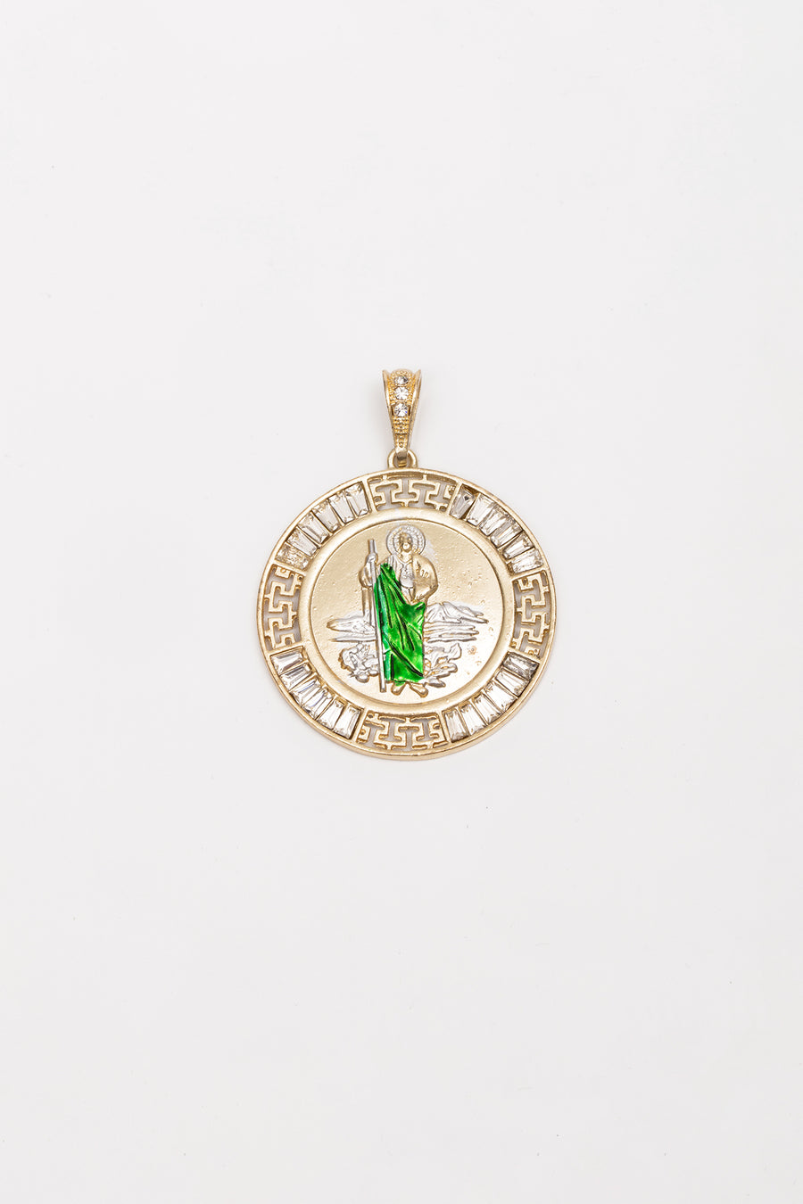 San Judas Big Medallion Pendant, Green - Main Image