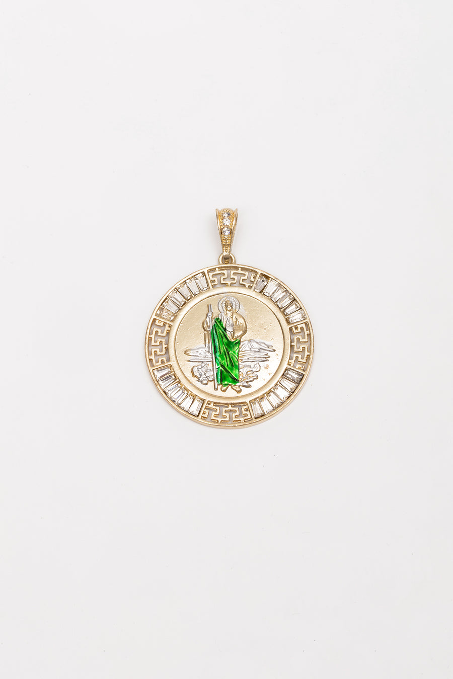 San Judas Big Medallion Pendant, Green
