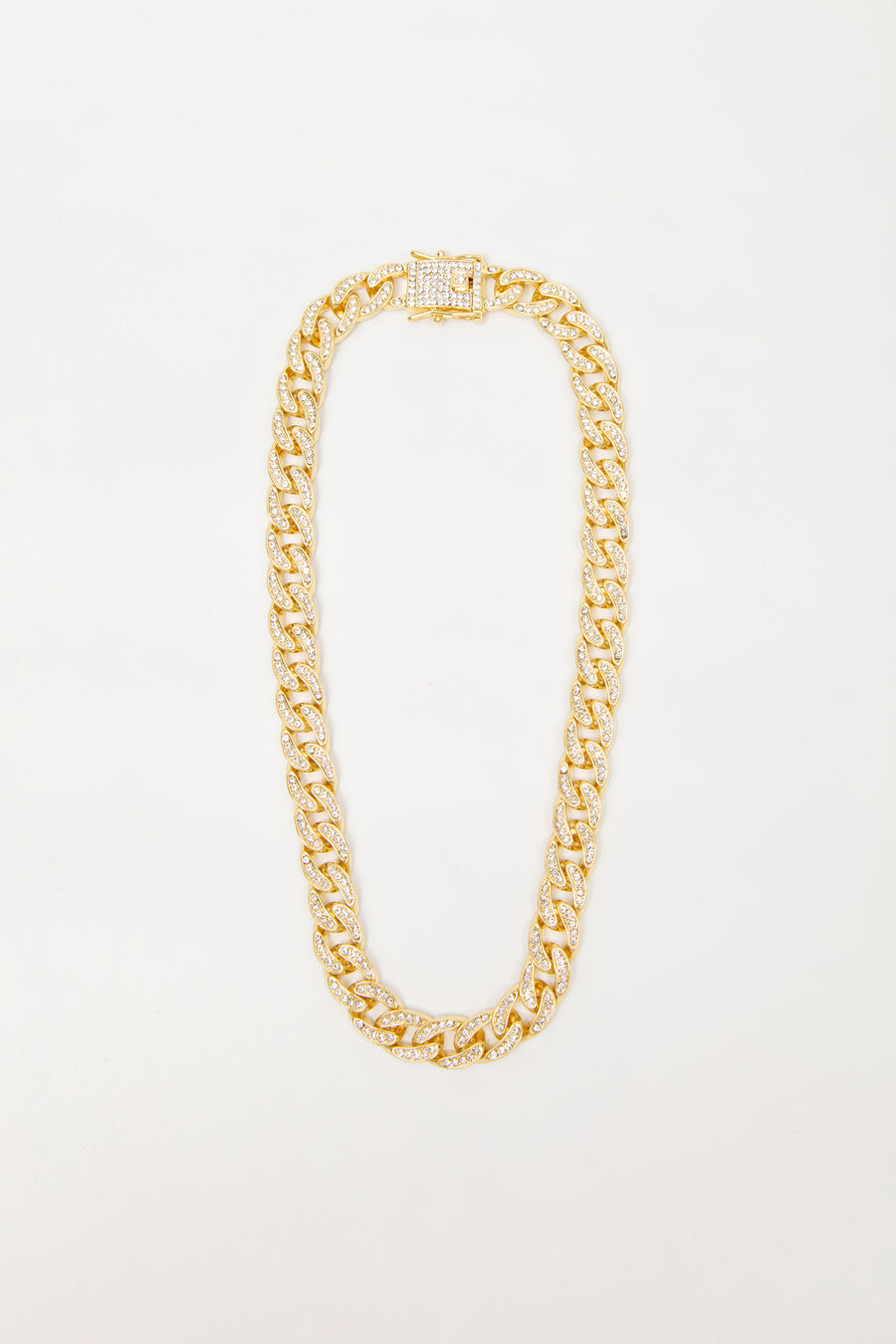 13MM 14K White Stones Chain with Lock, 16” 18” 20” 22” 24” 26”